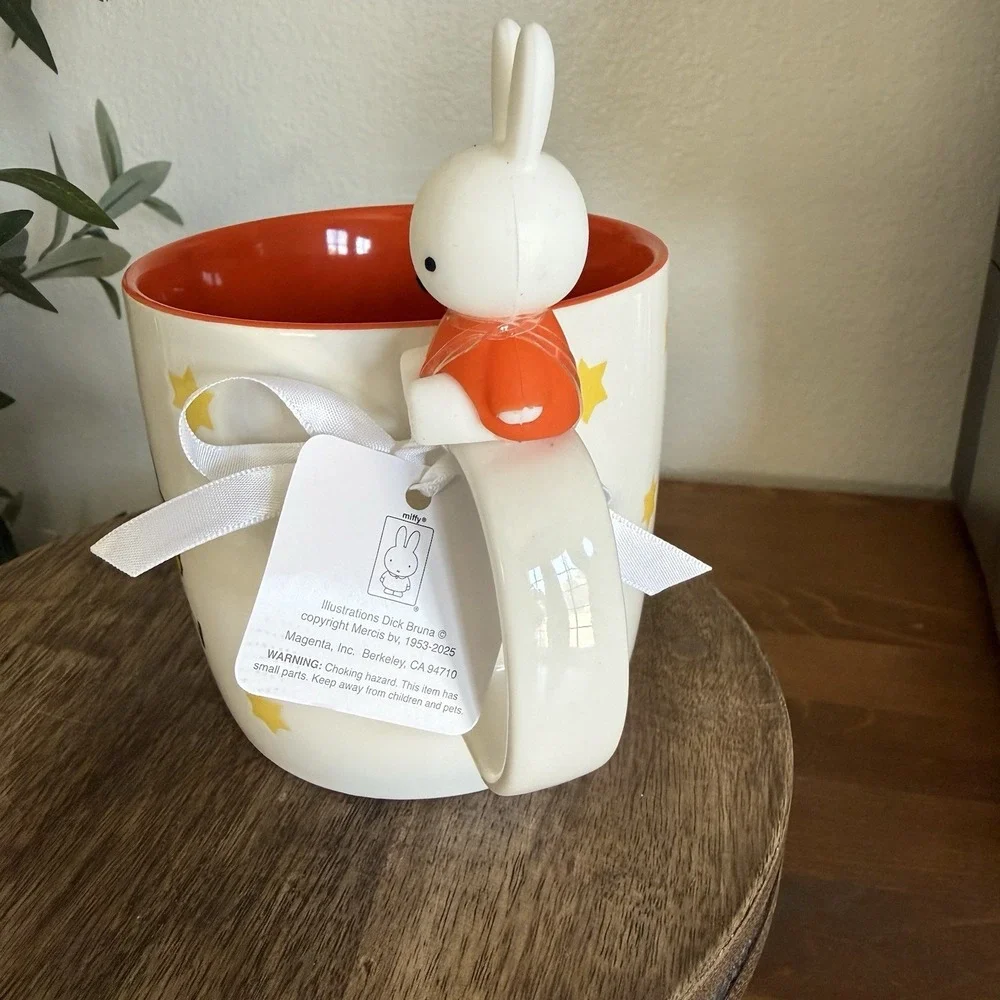 NWT MIFFY Bunny 20 Oz Ceramic Mug By Magenta Orange Dress With Stars Teddy Bear - Picture 9 of 10